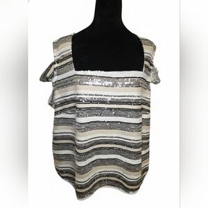 Ashley Stewart Sequin Striped Cold Shoulder Blouse 22/24  Plus